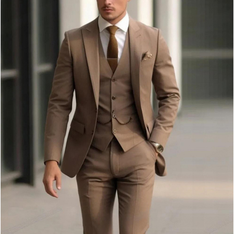 Men's Three Piece Suit Woven Fabric Peak Lapel Tailored Fit