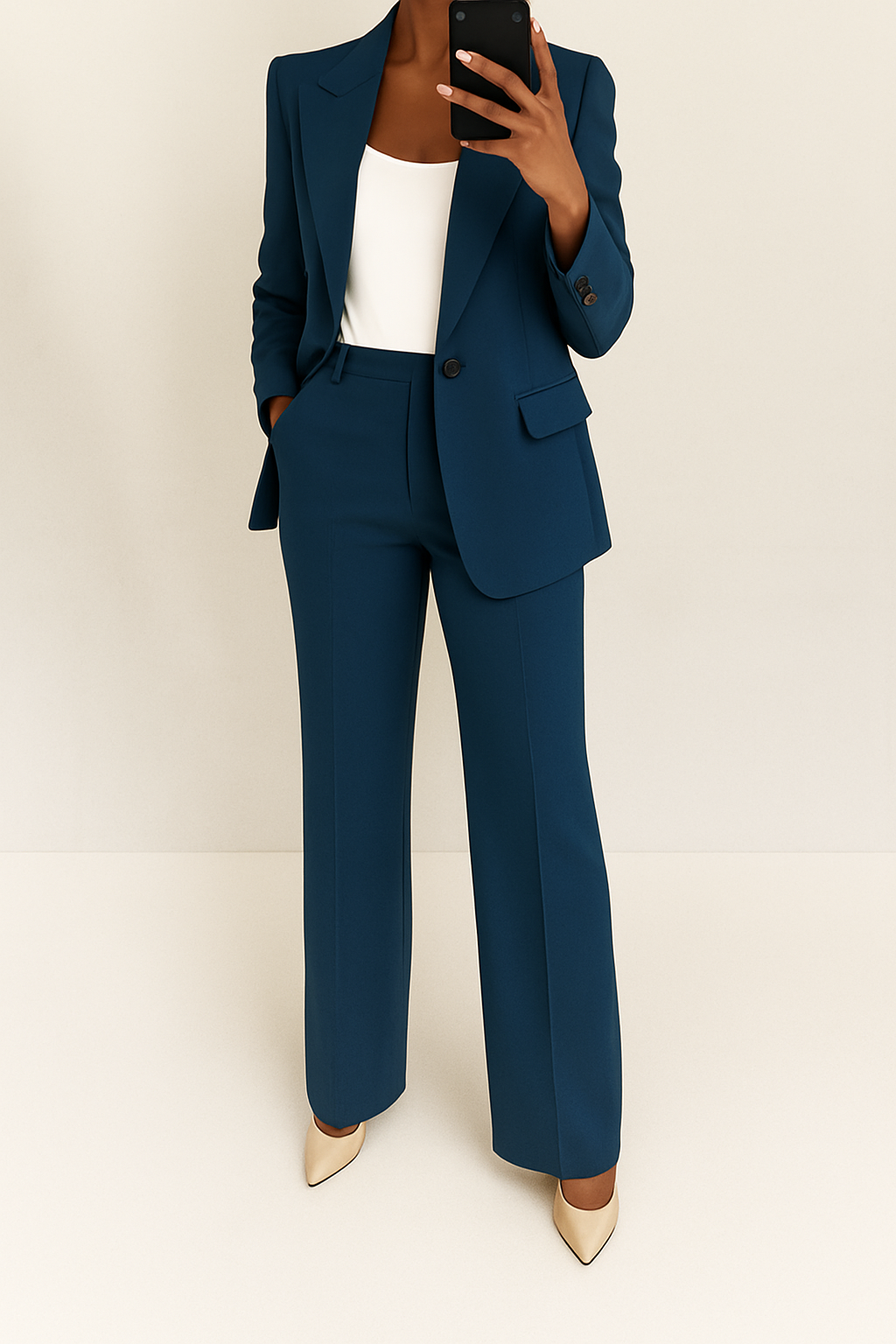 Women's Two Piece Suit Woven Fabric Blazer Straight Leg Trousers