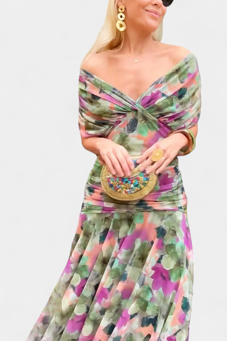 Floral Maxi Dress Women Soft Breathable Blend V Neck Flowing Fit