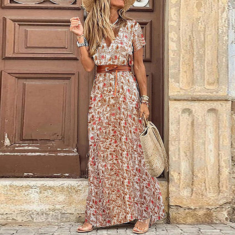Celeste | Women's Boho V-Neck Belted Maxi Dress