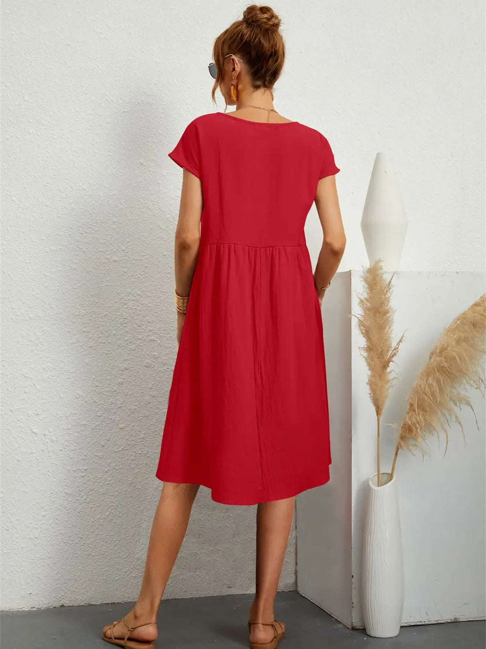 Women's Midi Dress Woven Fabric Round Neck Loose Fit