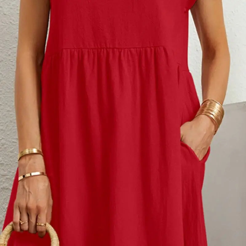 Women's Midi Dress Woven Fabric Round Neck Loose Fit