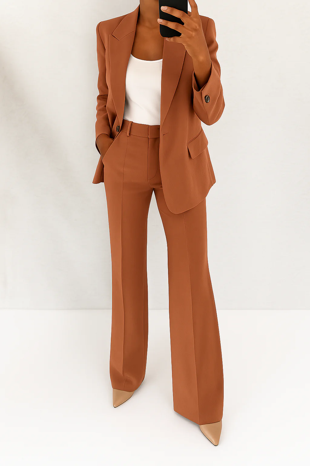 Women's Two Piece Suit Woven Fabric Blazer Straight Leg Trousers