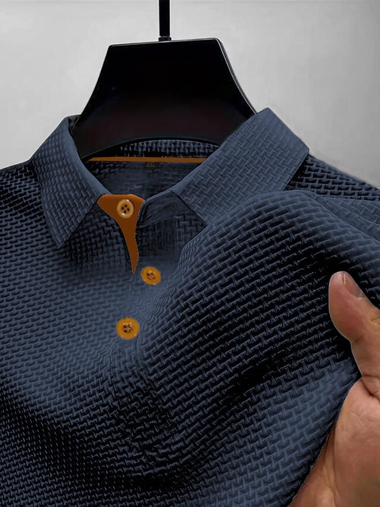 Men’s Waffle Knit Polo Shirt with Contrast Button Placket