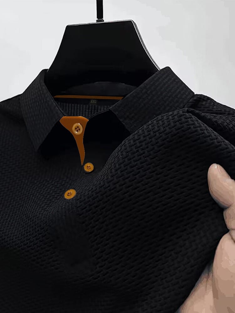 Men’s Waffle Knit Polo Shirt with Contrast Button Placket