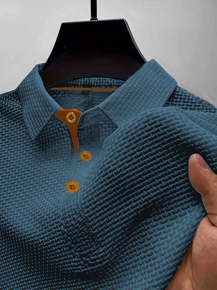 Men’s Waffle Knit Polo Shirt with Contrast Button Placket