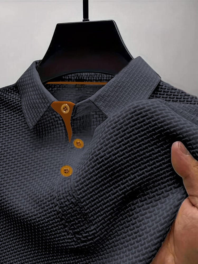 Men’s Waffle Knit Polo Shirt with Contrast Button Placket