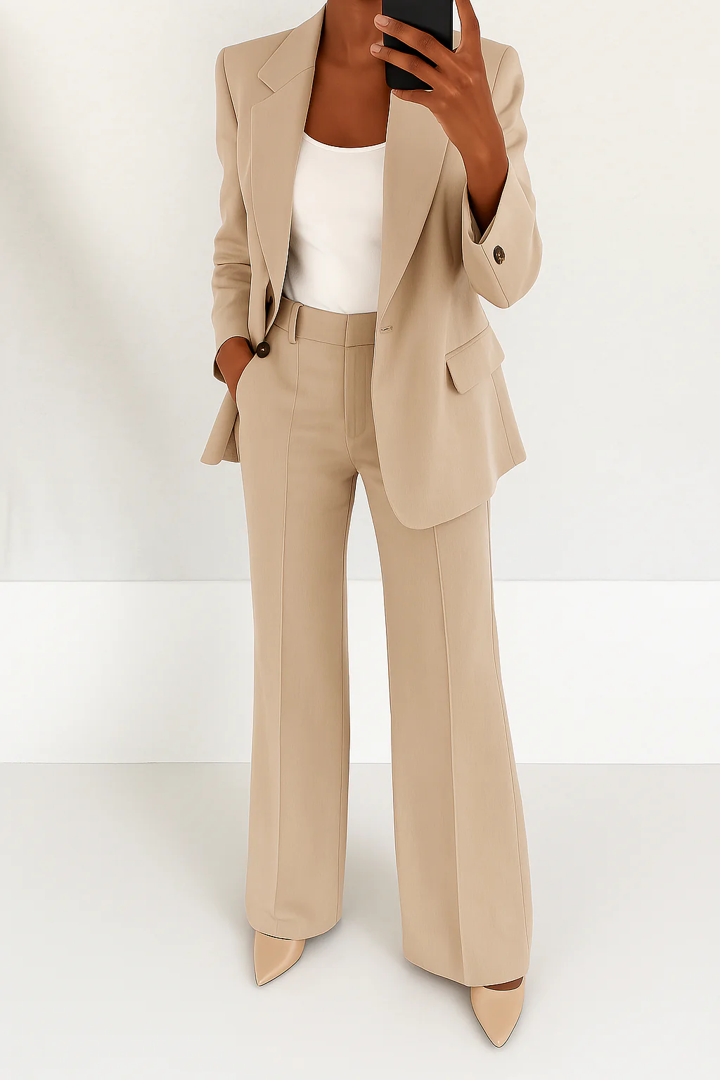 Women's Two Piece Suit Woven Fabric Blazer Straight Leg Trousers
