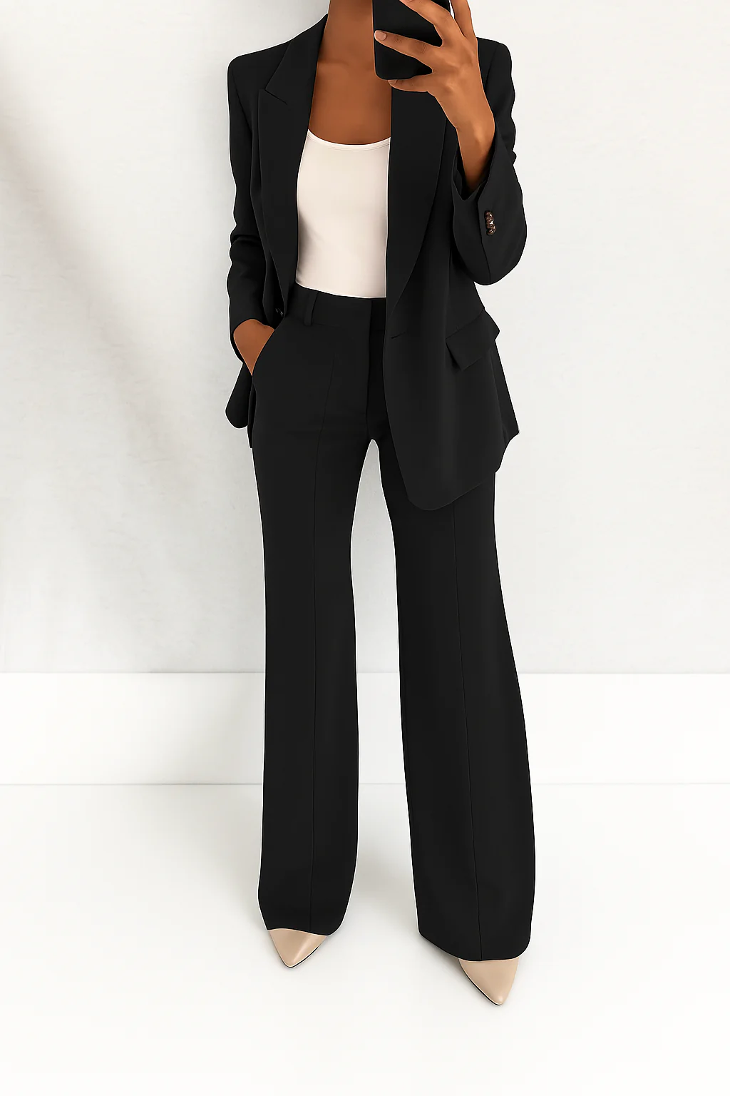 Women's Two Piece Suit Woven Fabric Blazer Straight Leg Trousers