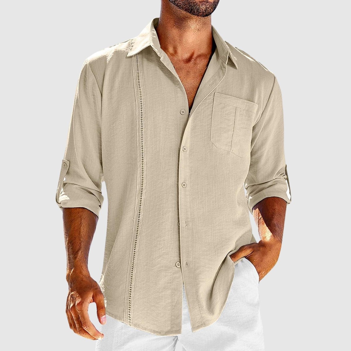 Shirt Men's Woven Fabric Button Front Pocket Design
