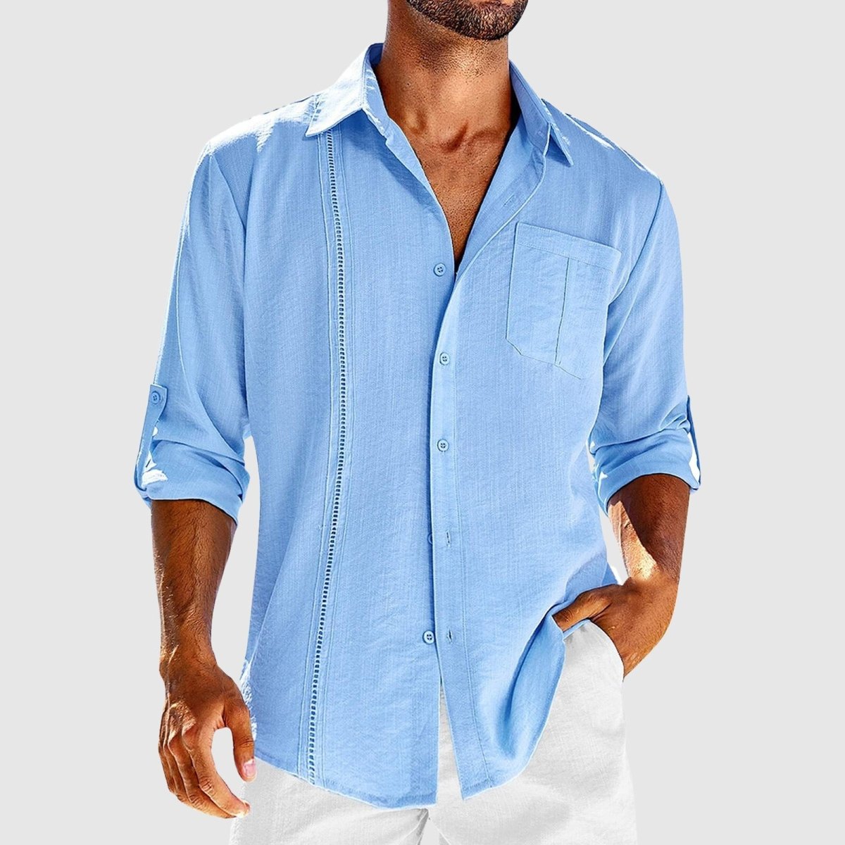 Shirt Men's Woven Fabric Button Front Pocket Design