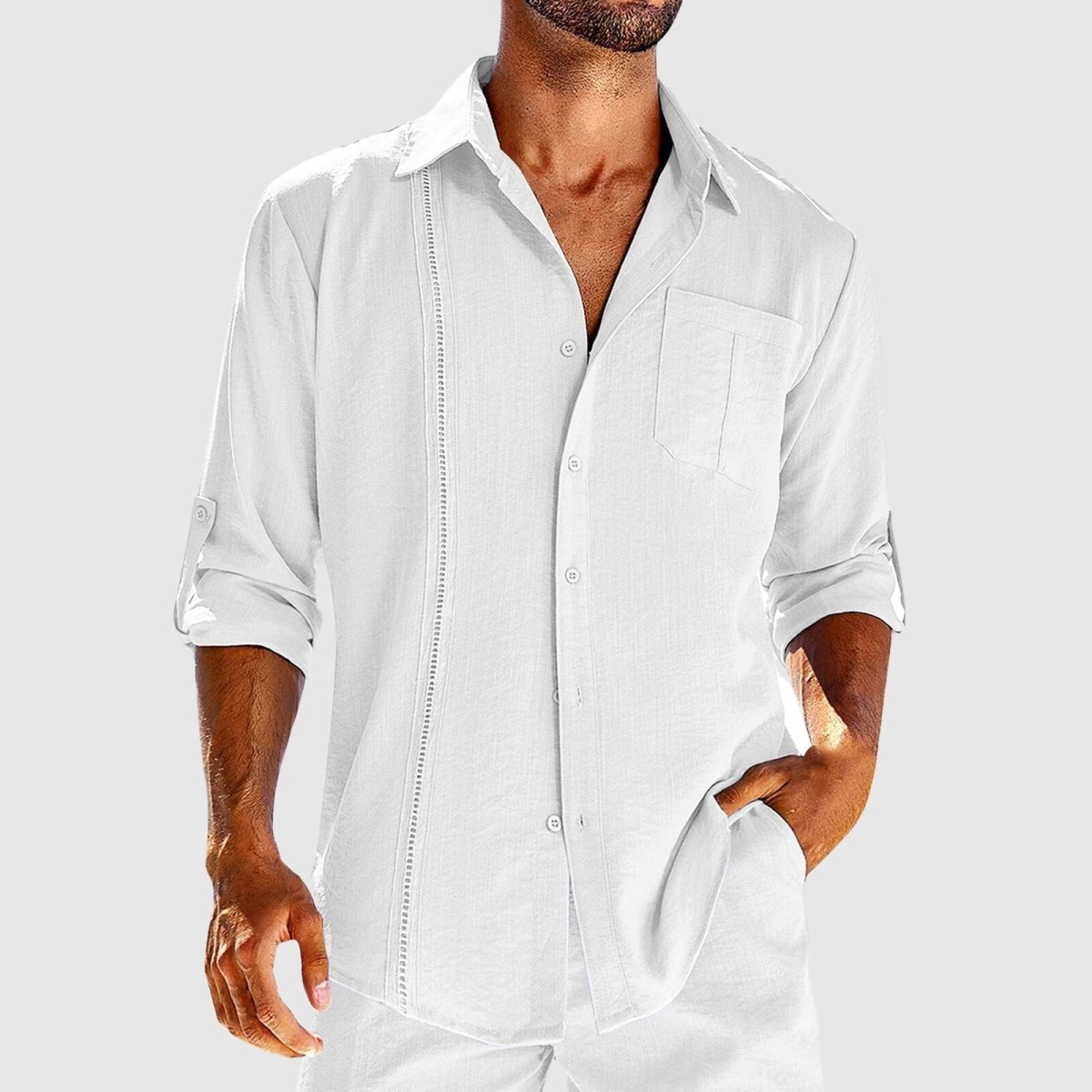 Shirt Men's Woven Fabric Button Front Pocket Design