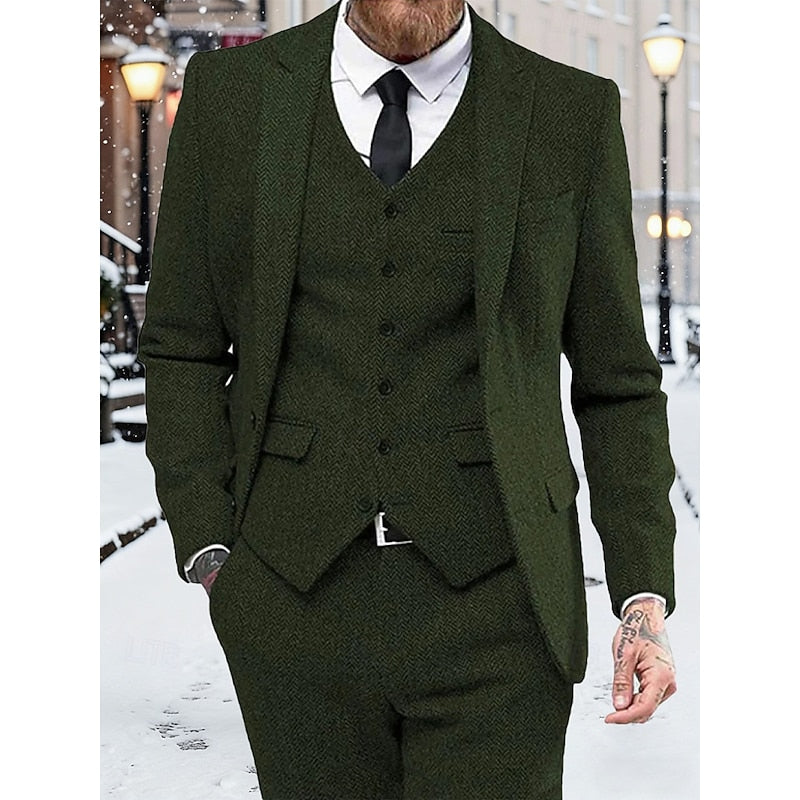 Army Green tailored three-piece suit set