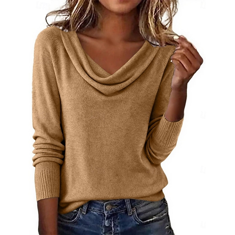 Isadora | Women's Draped Cowl-Neck Long-Sleeve Top