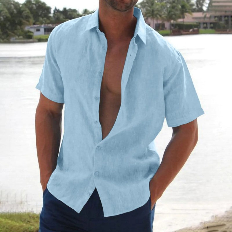 Men's Shirt Short Sleeve Spread Collar Button Down Casual