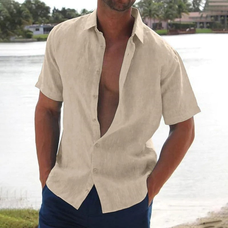 Men's Shirt Short Sleeve Spread Collar Button Down Casual