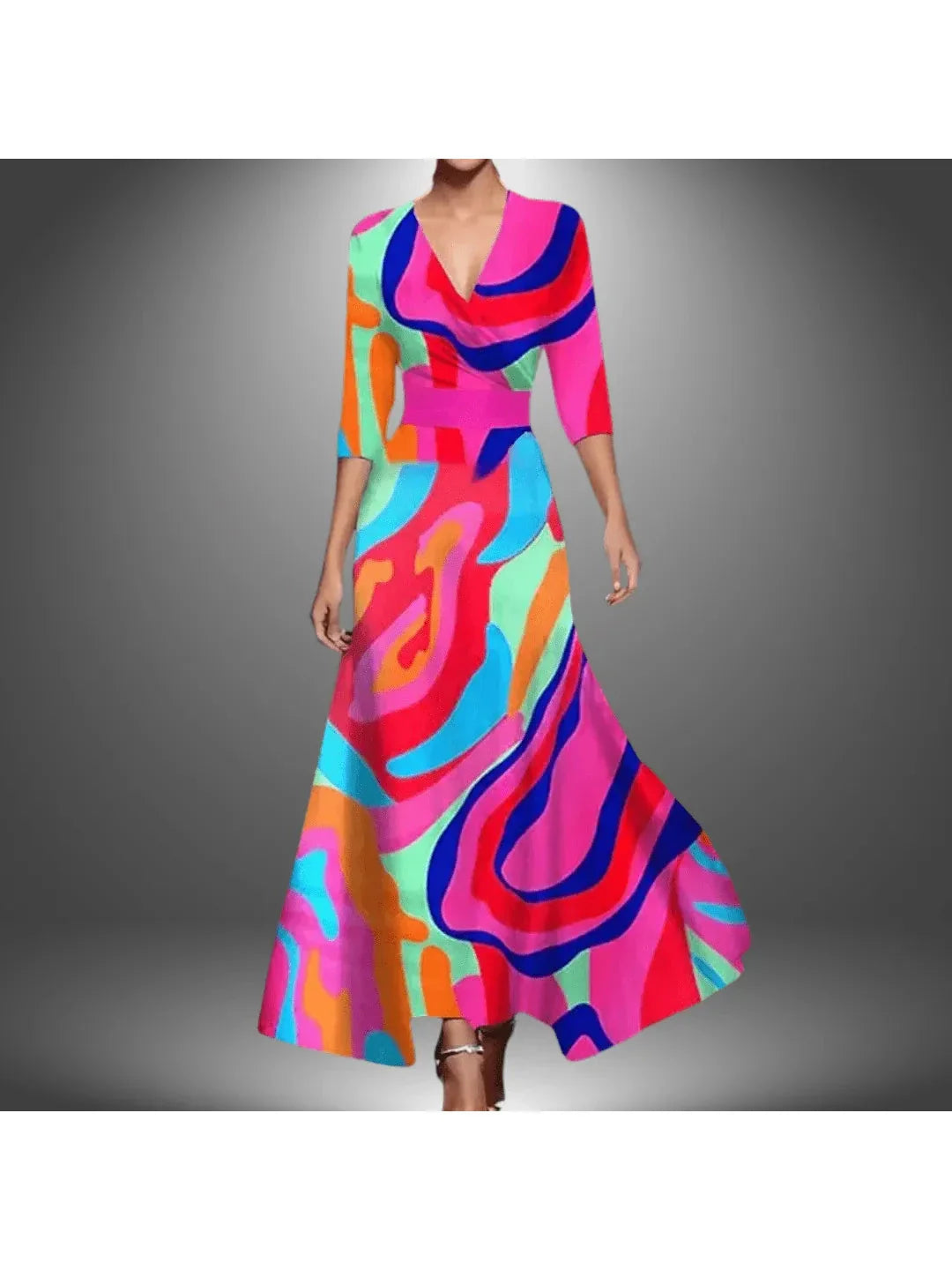 Maxi Dress Women's Stretch Fabric Wrap Front Design