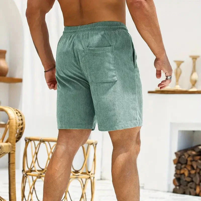 Men's Ribbed Shorts Corduroy Drawstring Waist Side Pockets Casual