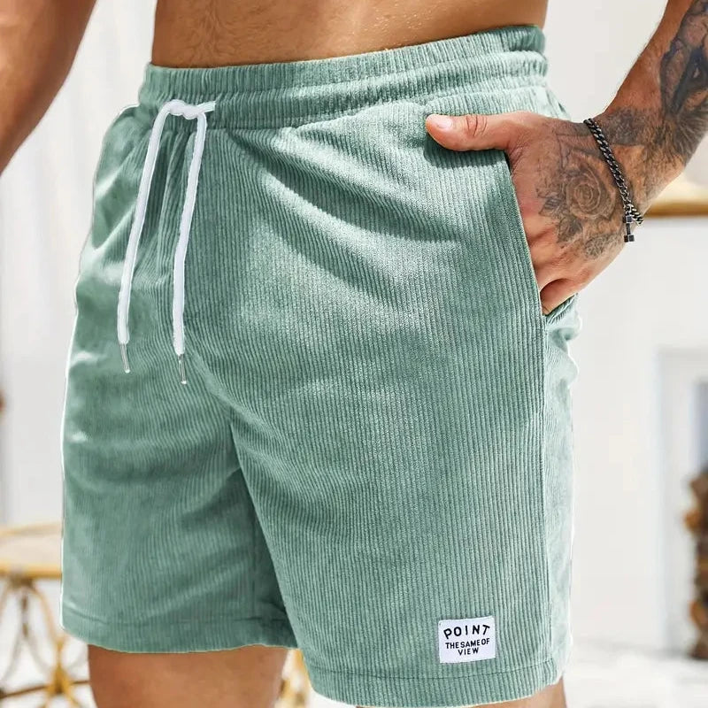 Men's Ribbed Shorts Corduroy Drawstring Waist Side Pockets Casual