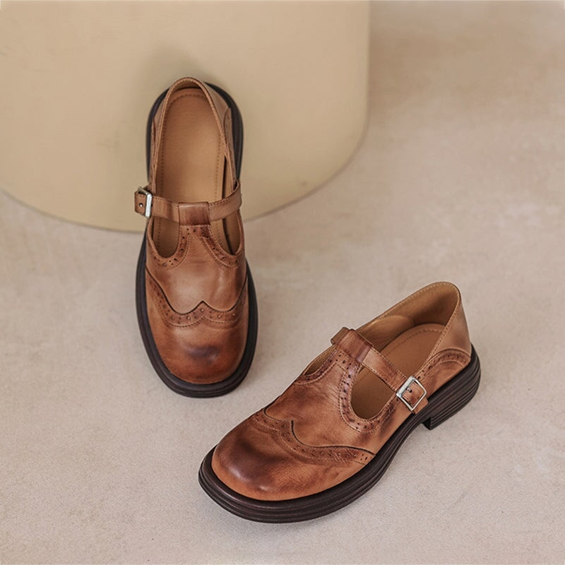 Mary Jane Shoes Women's Leather Fabric Buckle Strap