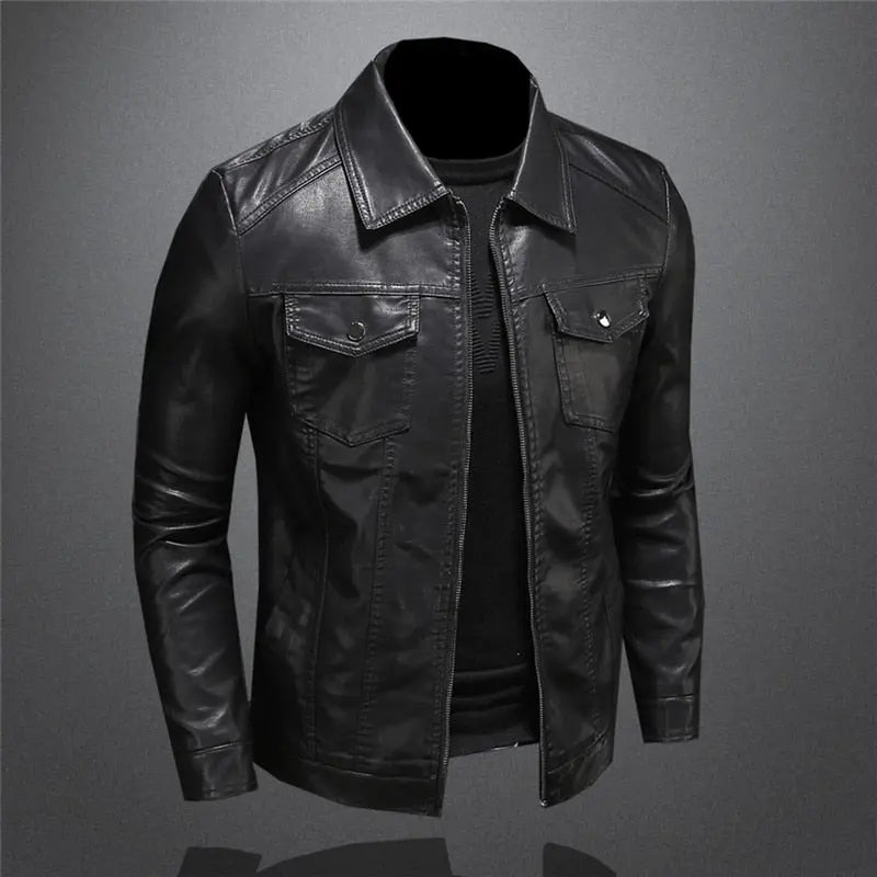 Marlow | Men's Classic Black Leather-Look Zip-Front Jacket – original product image 3