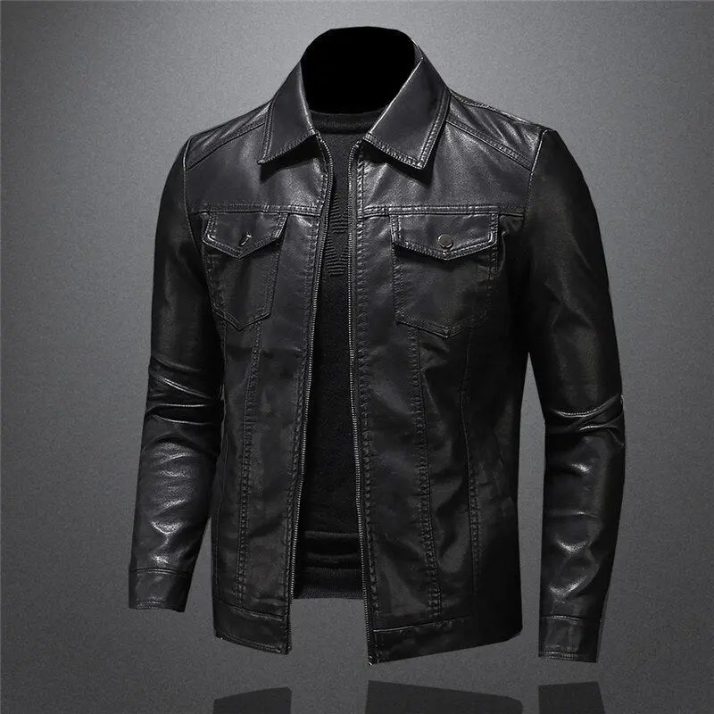 Marlow | Men's Classic Black Leather-Look Zip-Front Jacket – original product image 4