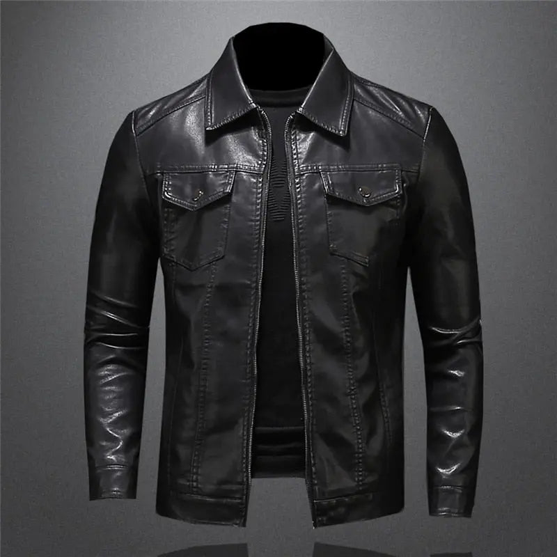 Marlow | Men's Classic Black Leather-Look Zip-Front Jacket – original product image 1