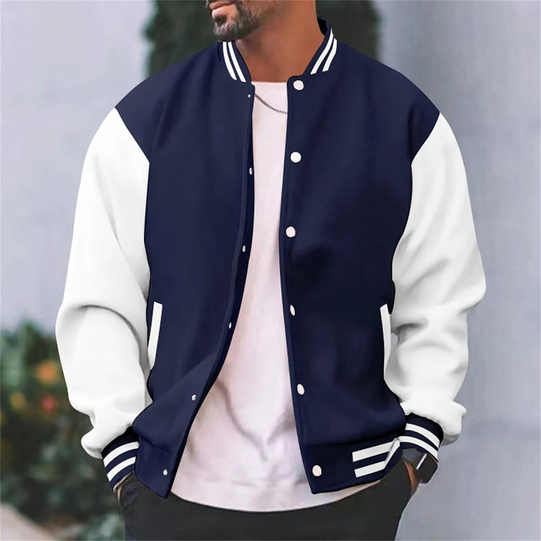 Men's Varsity Jacket with Contrast Sleeves and Ribbed Trims