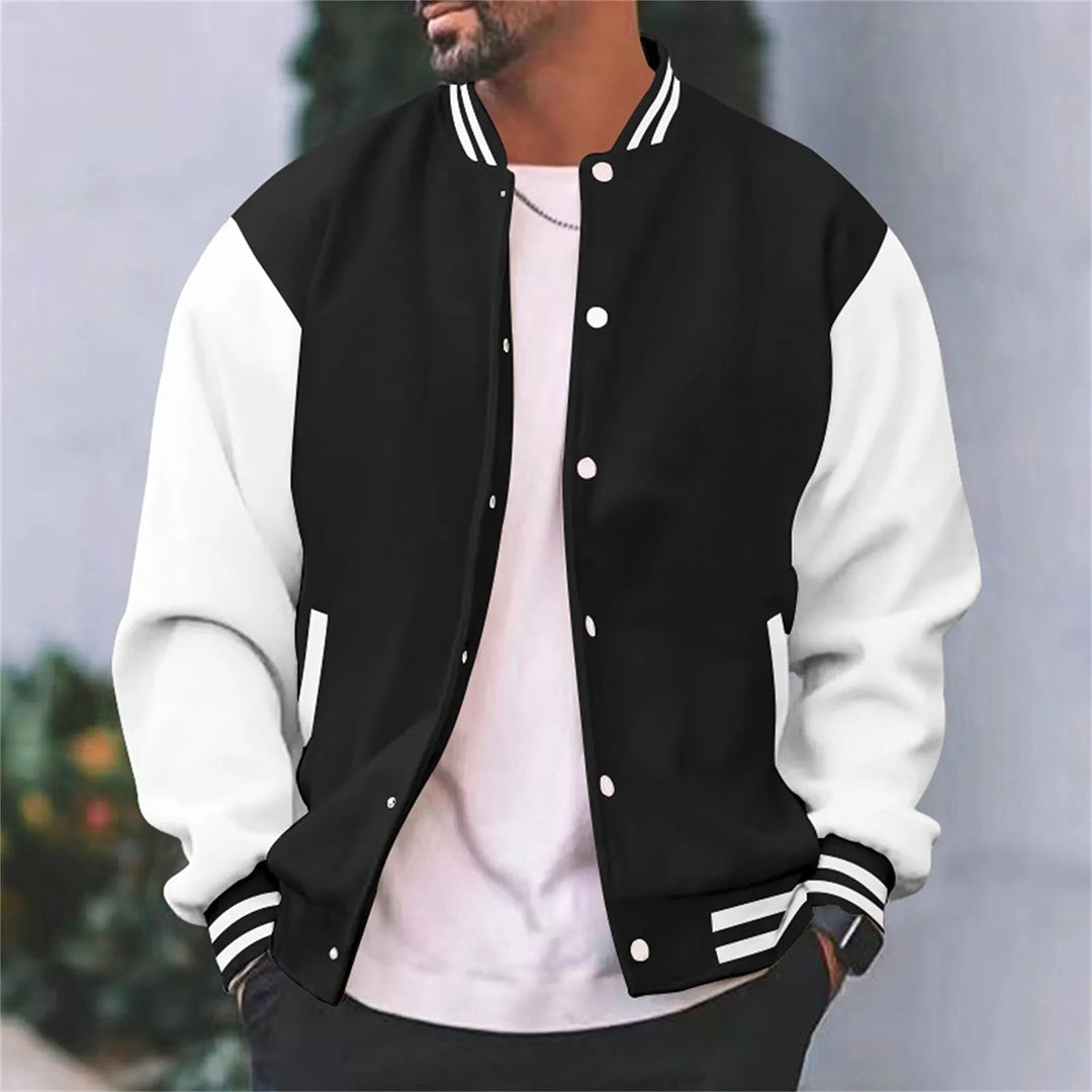 Men's Varsity Jacket with Contrast Sleeves and Ribbed Trims
