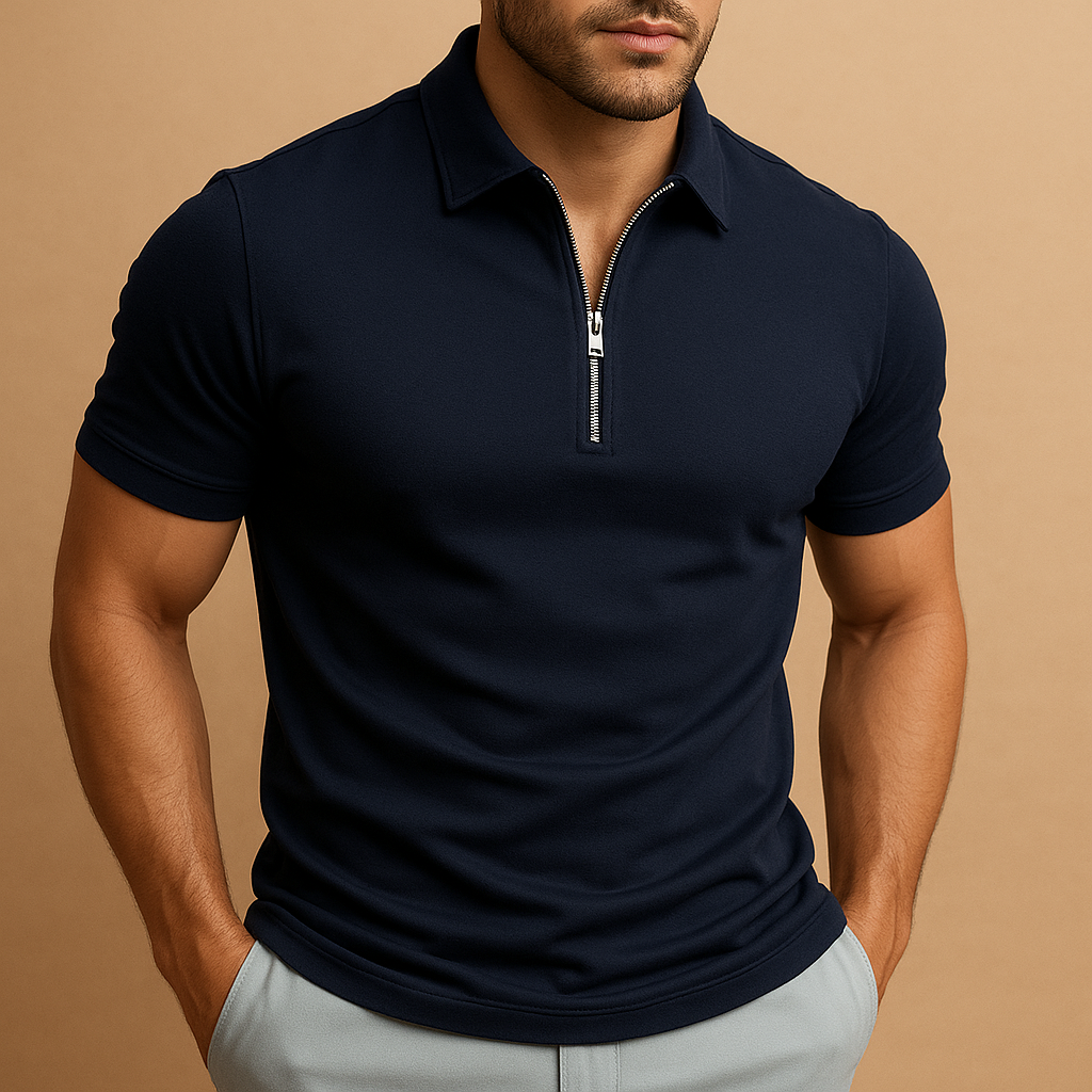 Men’s Zip Polo Shirt Modern Slim Fit Breathable Stylish Casual Smart Everyday Wear