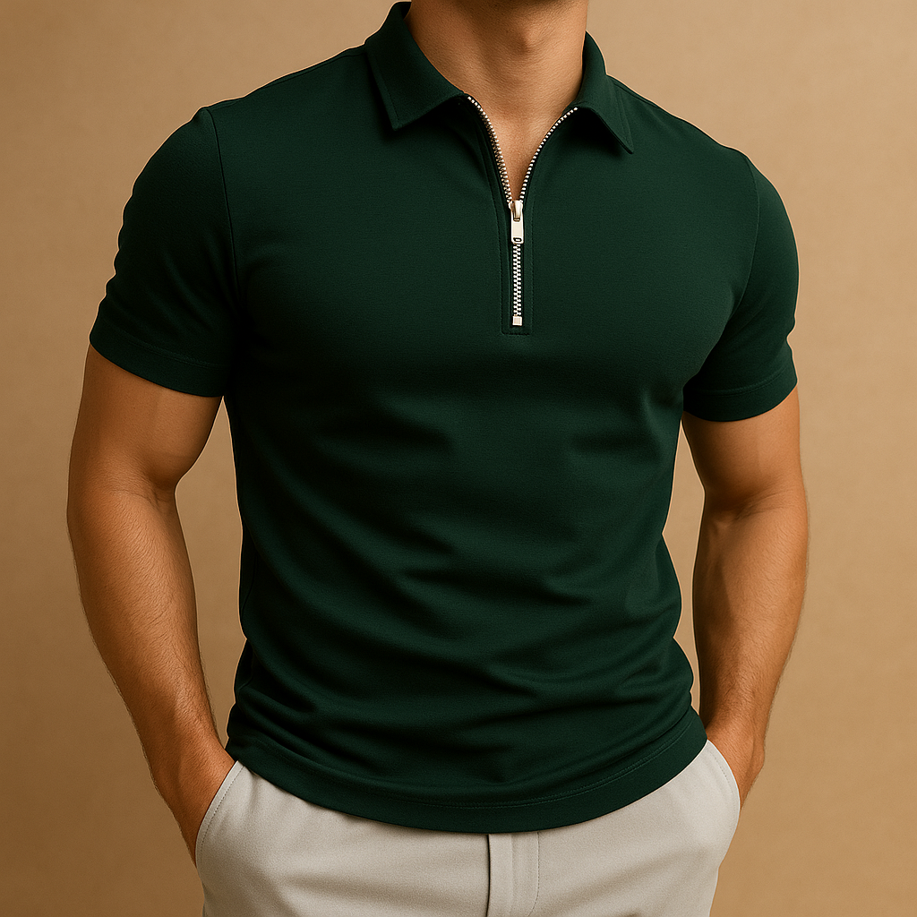 Men’s Zip Polo Shirt Modern Slim Fit Breathable Stylish Casual Smart Everyday Wear