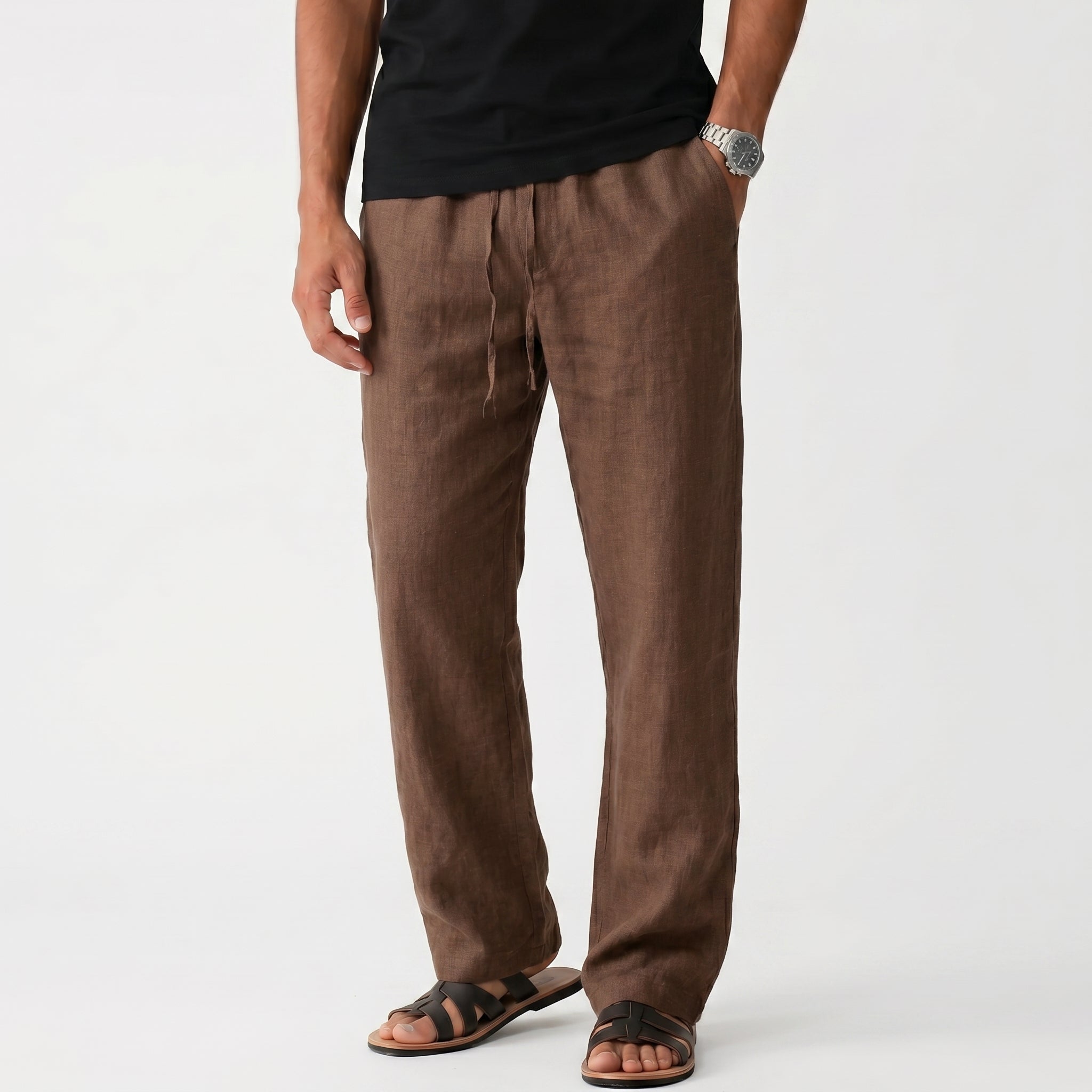 Men's Linen Trousers Elastic Waist Breathable