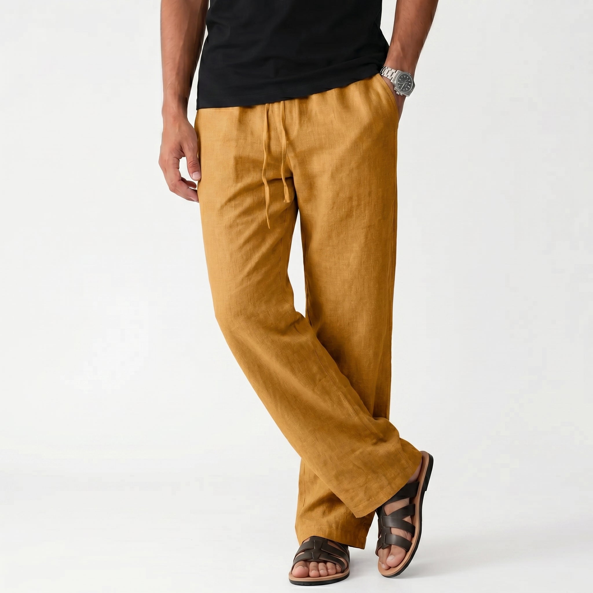 Men's Linen Trousers Elastic Waist Breathable