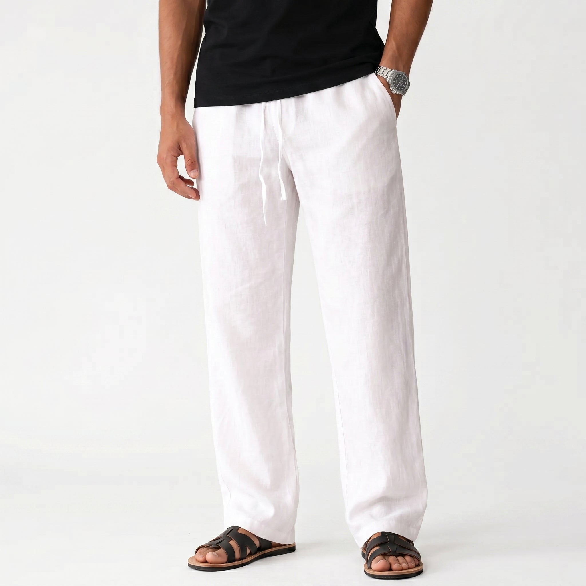 Men's Linen Trousers Elastic Waist Breathable