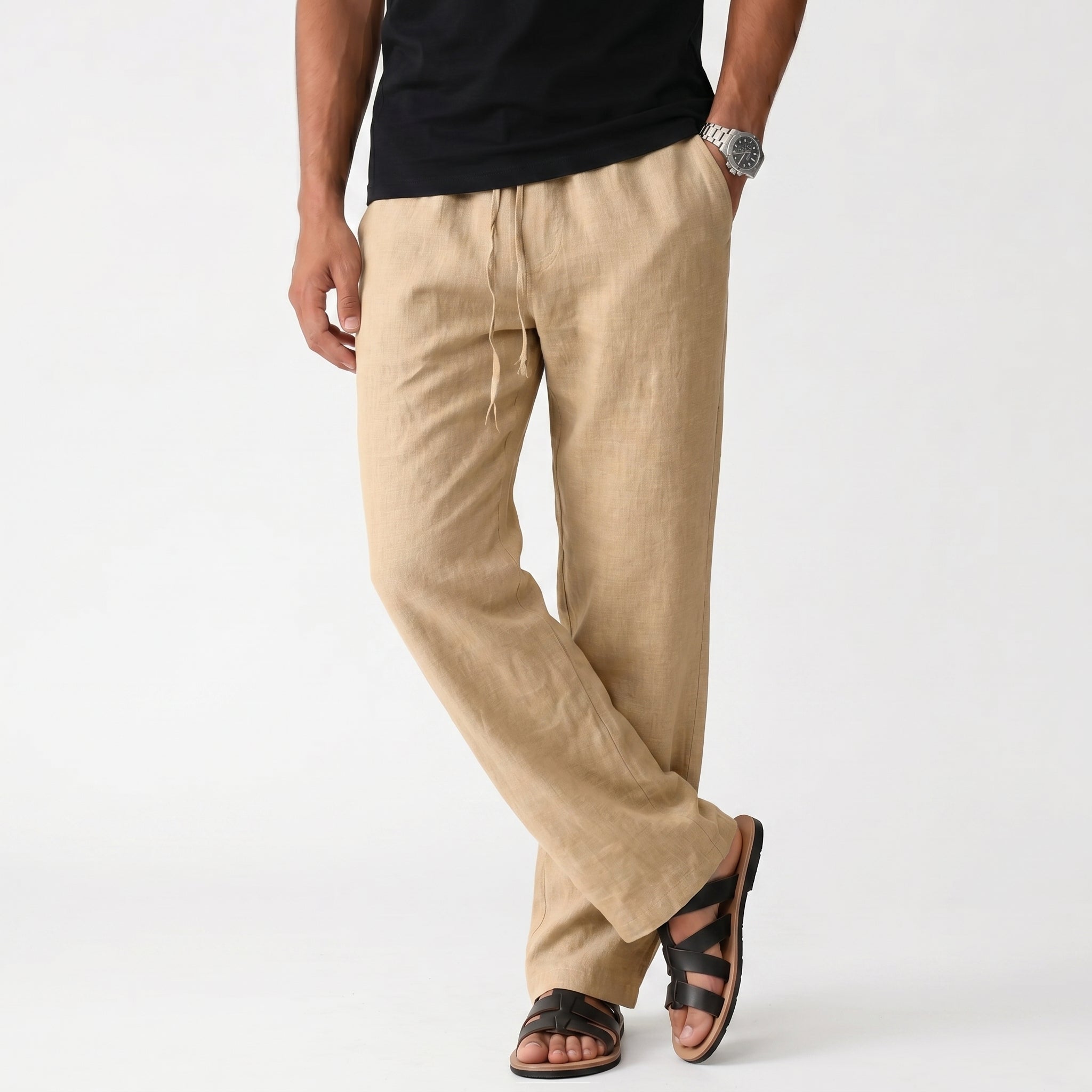 Men's Linen Trousers Elastic Waist Breathable