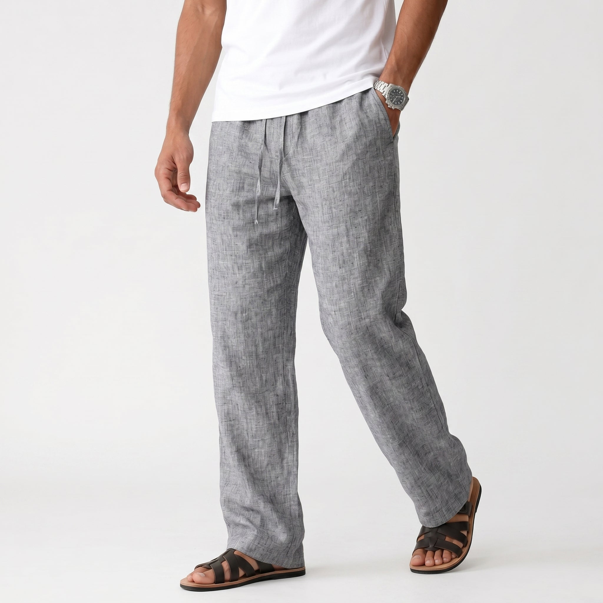 Men's Linen Trousers Elastic Waist Breathable