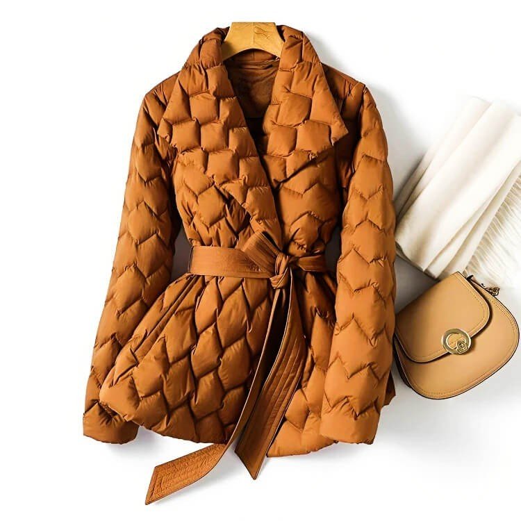 Elspeth | Women's Quilted Belted Jacket with Lapel Collar and Tie Waist