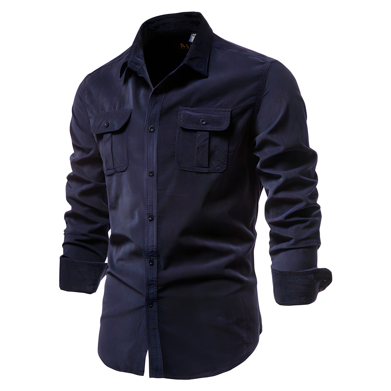 Men's Cargo Shirt Cotton Long Sleeve Dual Chest Pocket Slim Fit