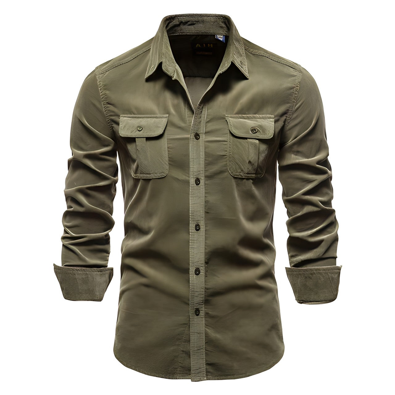 Men's Cargo Shirt Cotton Long Sleeve Dual Chest Pocket Slim Fit