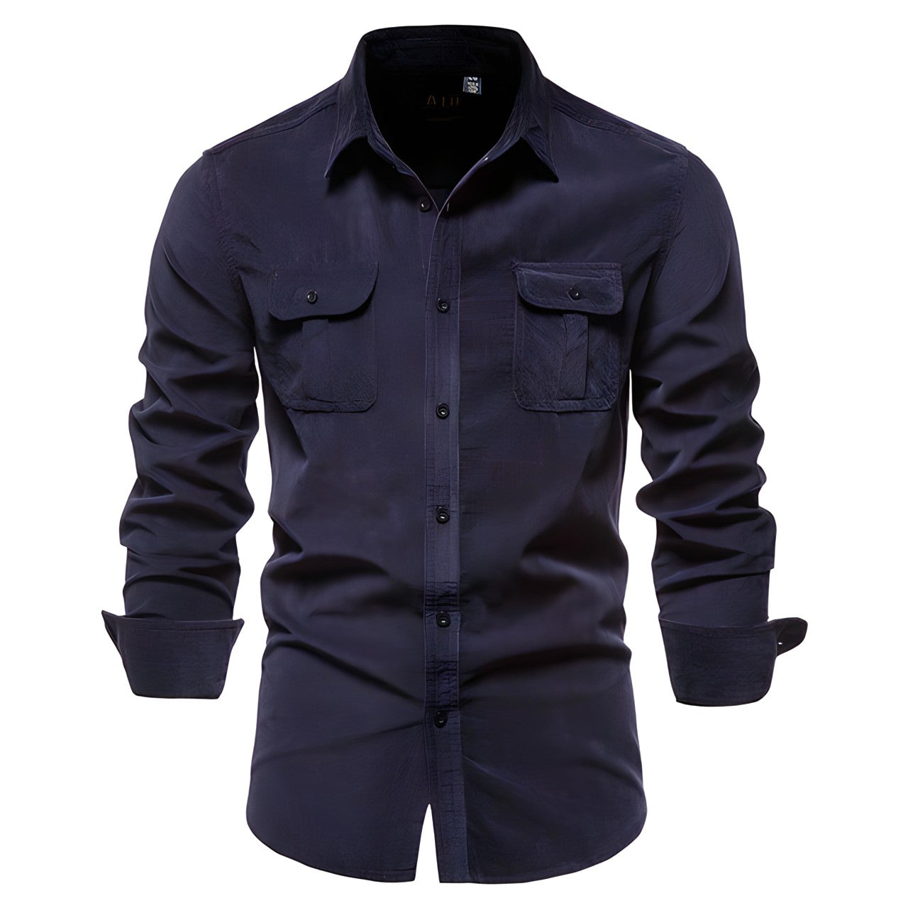 Men's Cargo Shirt Cotton Long Sleeve Dual Chest Pocket Slim Fit
