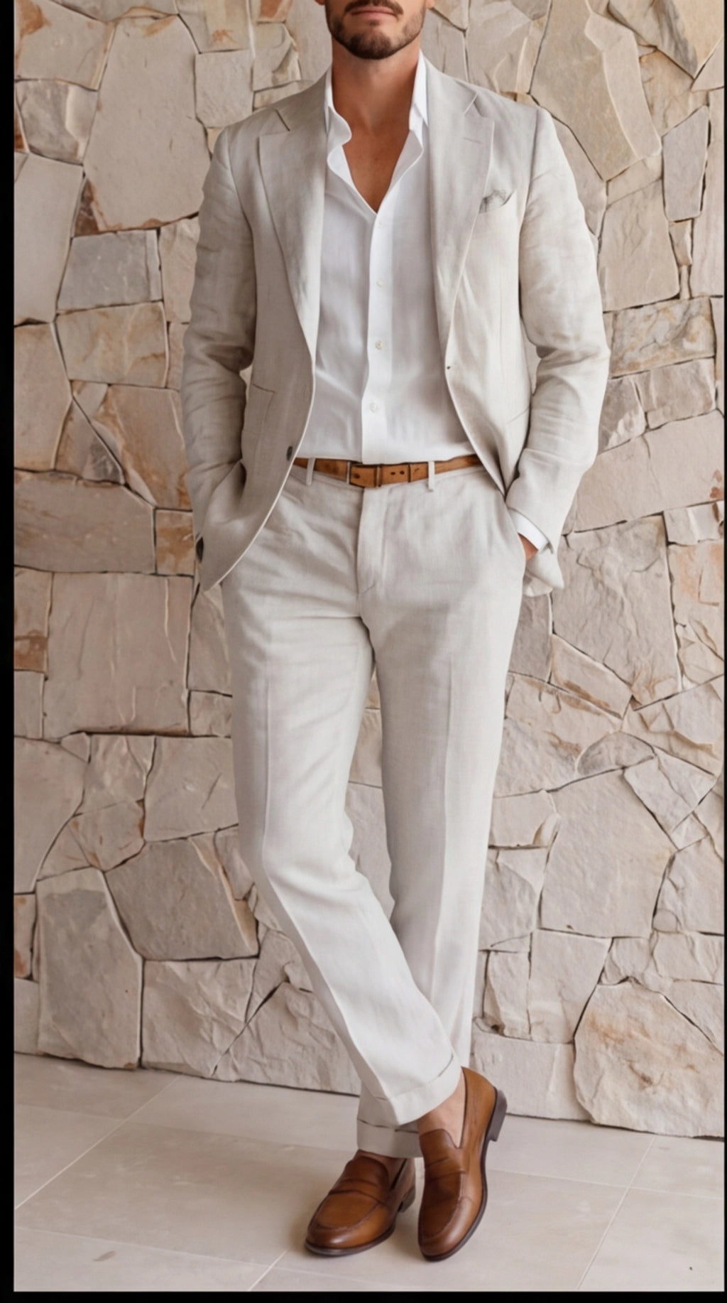 Men's Suit Linen Blend Notch Lapel Slim Fit Two Piece