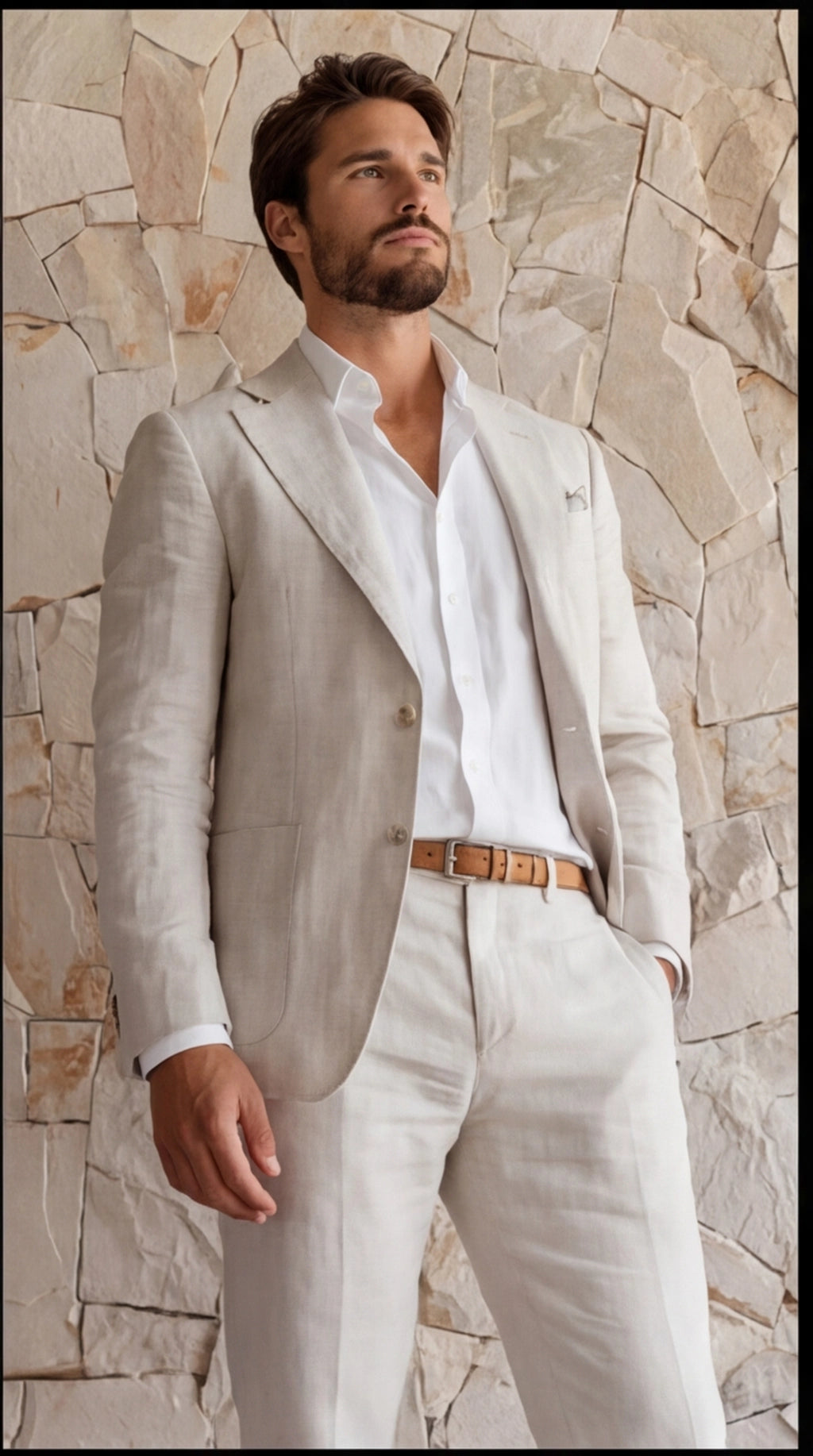 Men's Suit Linen Blend Notch Lapel Slim Fit Two Piece