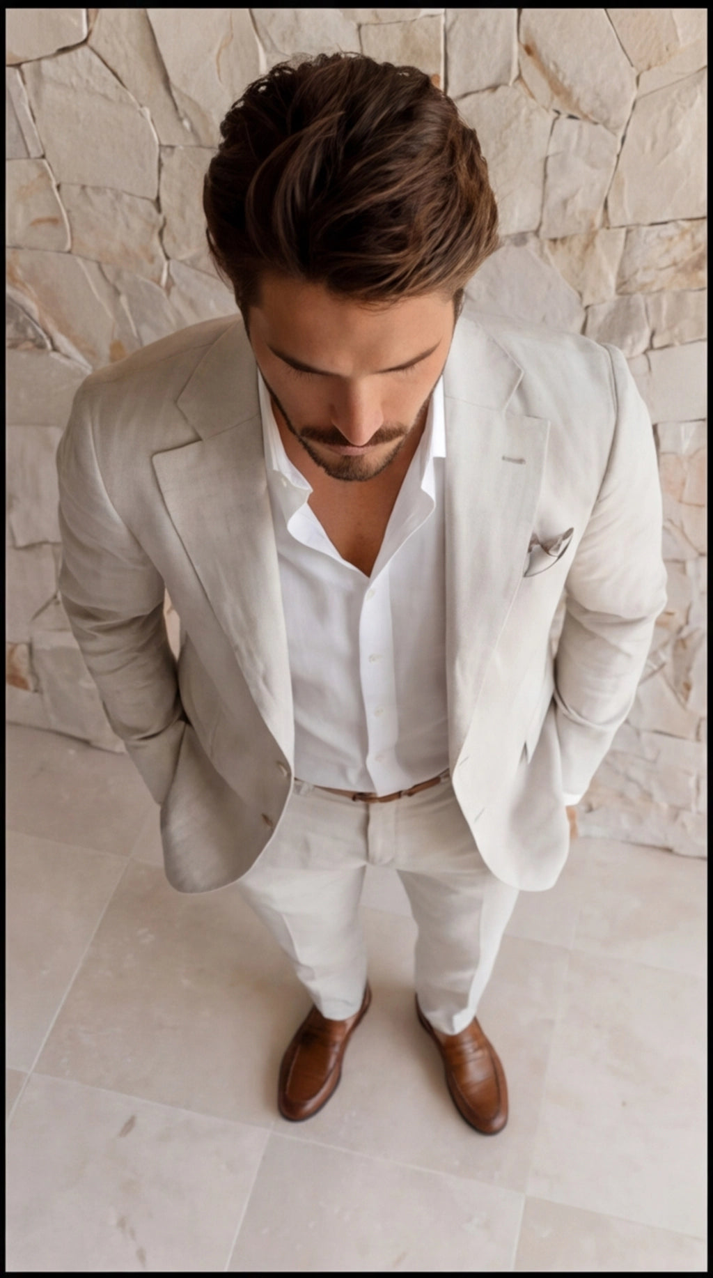 Men's Suit Linen Blend Notch Lapel Slim Fit Two Piece