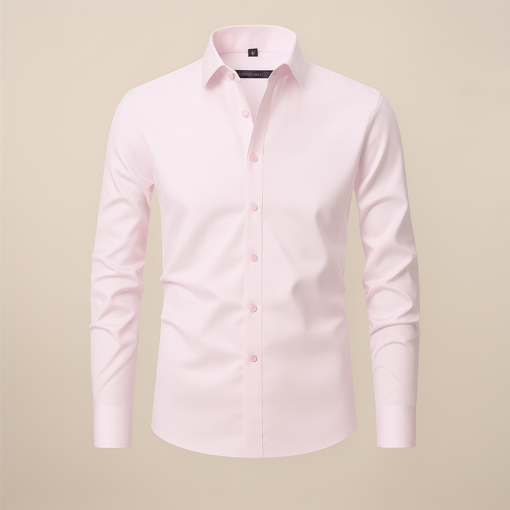 Long Sleeve Dress Shirt Men Woven Fabric Point Collar Wrinkle Free Structured Fit