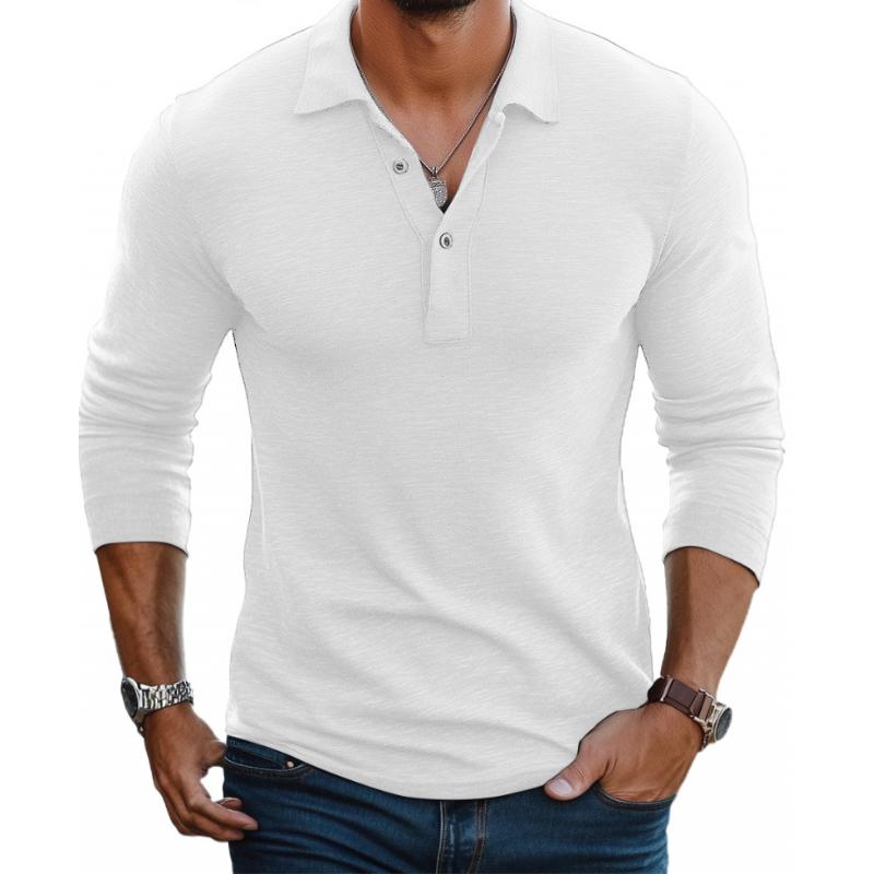 Men's Long Sleeve Polo Knit Fabric Button Placket Slim Fit
