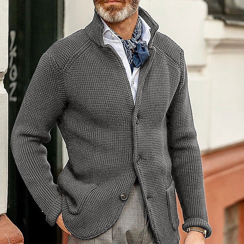 Sterling | Men's Waffle-Textured Stand-Collar Button Cardigan