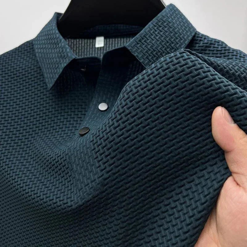 Men's Polo Shirt Waffle Knit Short Sleeve Button Placket Slim Fit