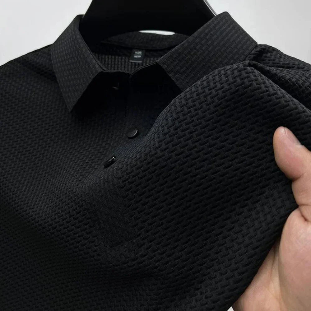 Men's Polo Shirt Waffle Knit Short Sleeve Button Placket Slim Fit