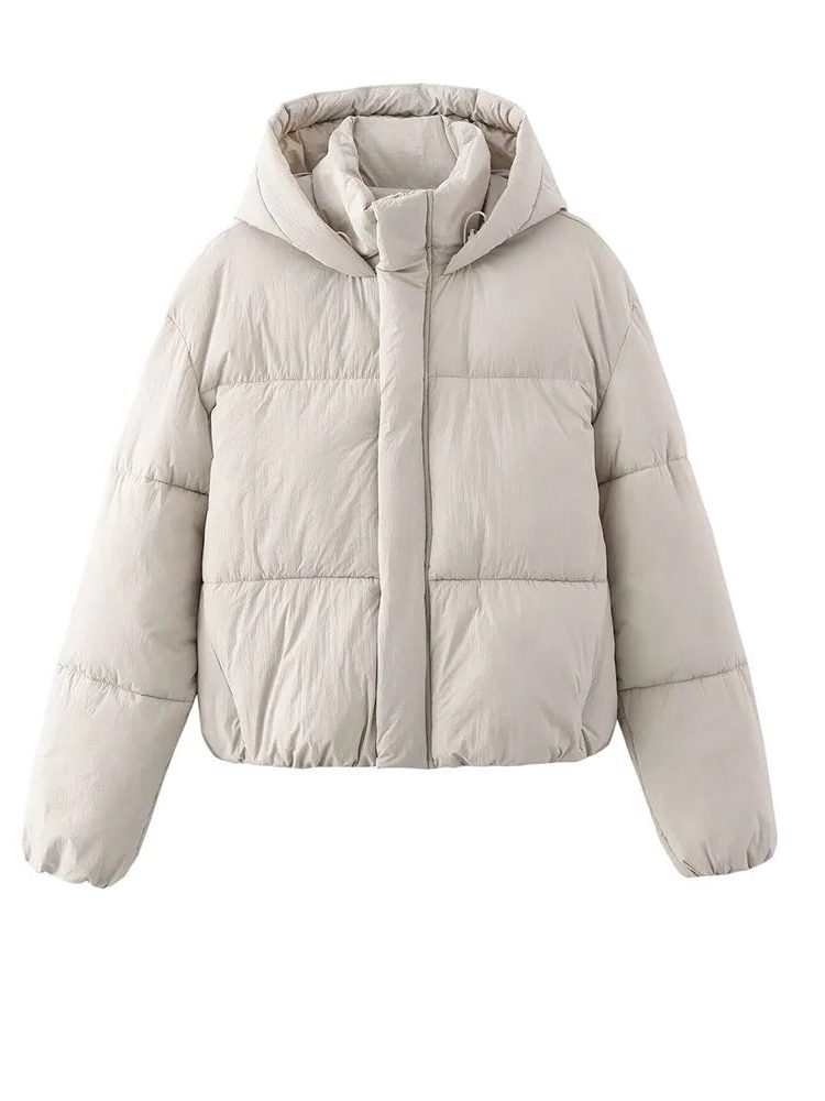 Women's Cropped Puffer Jacket with Hood and Boxy Fit