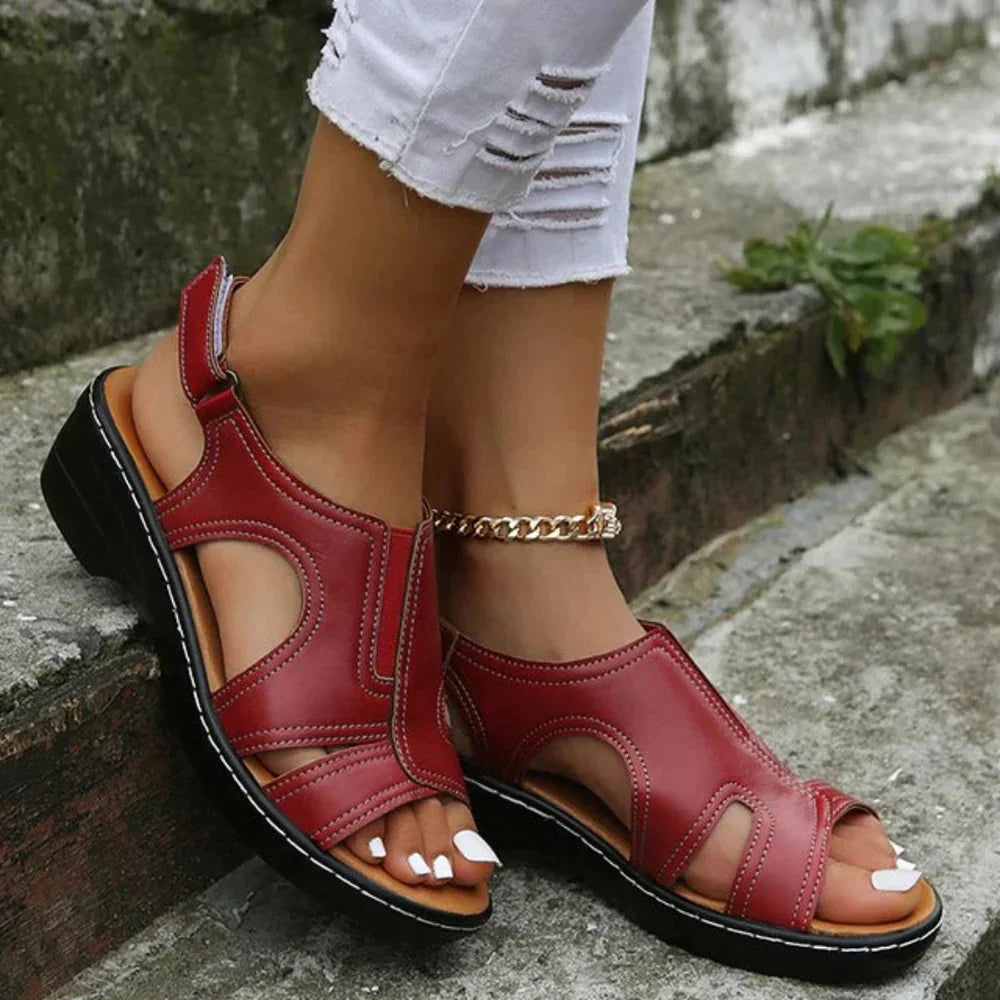 Open Toe Ankle Strap Sandals Women Faux Leather Orthopedic Wedge